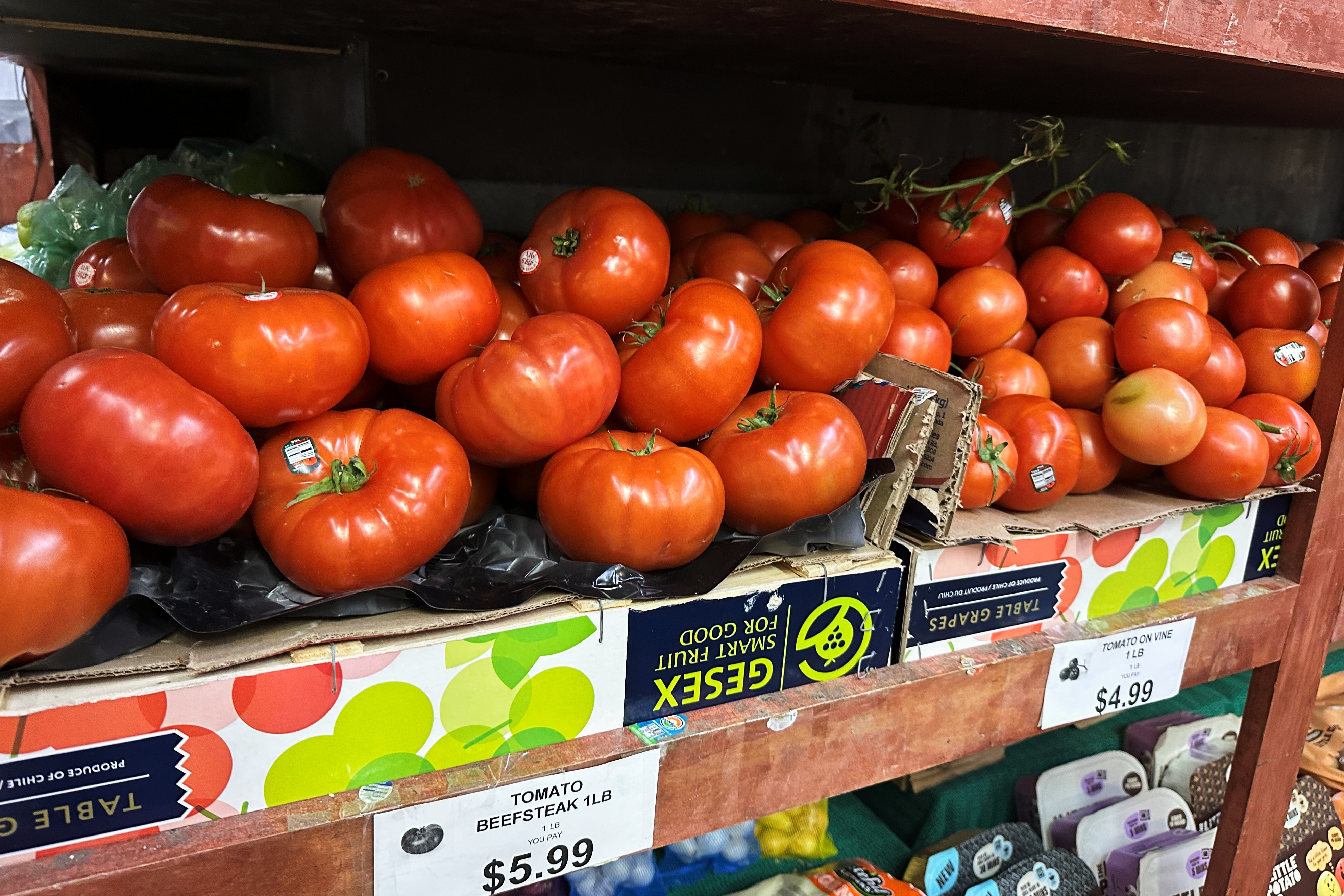 Tomatoes at a supermarket in New York, May 26, 2026.