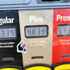 A sticker with the image of President Trump points to per-gallon prices for gasoline at a Conoco station in Denver, May 30, 2026.
