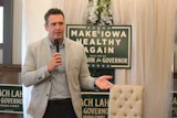 Zach Lahn, Republican candidate for Iowa governor, during a campaign event in Newton, Iowa, May 28, 2026.