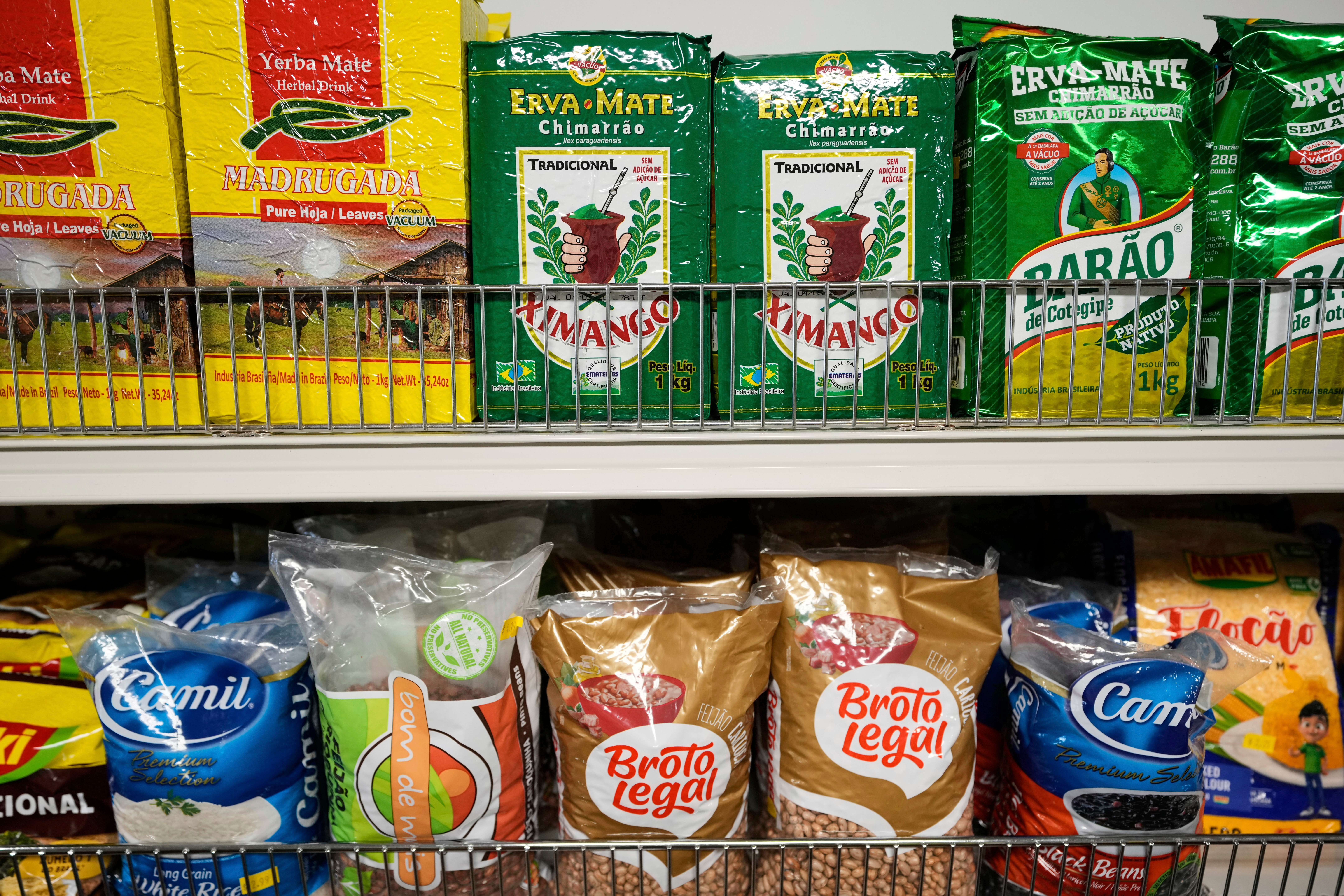 Goods imported from Brazil are displayed at Amazonia Brasil in Newark, N.J., Aug. 7, 2025.