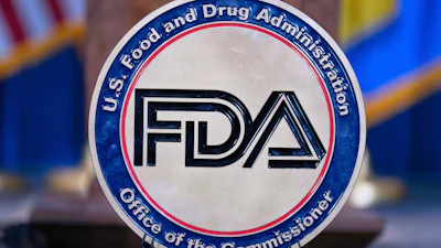 The Food and Drug Administration seal at the Hubert Humphrey Building Auditorium in Washington, April 22, 2025.
