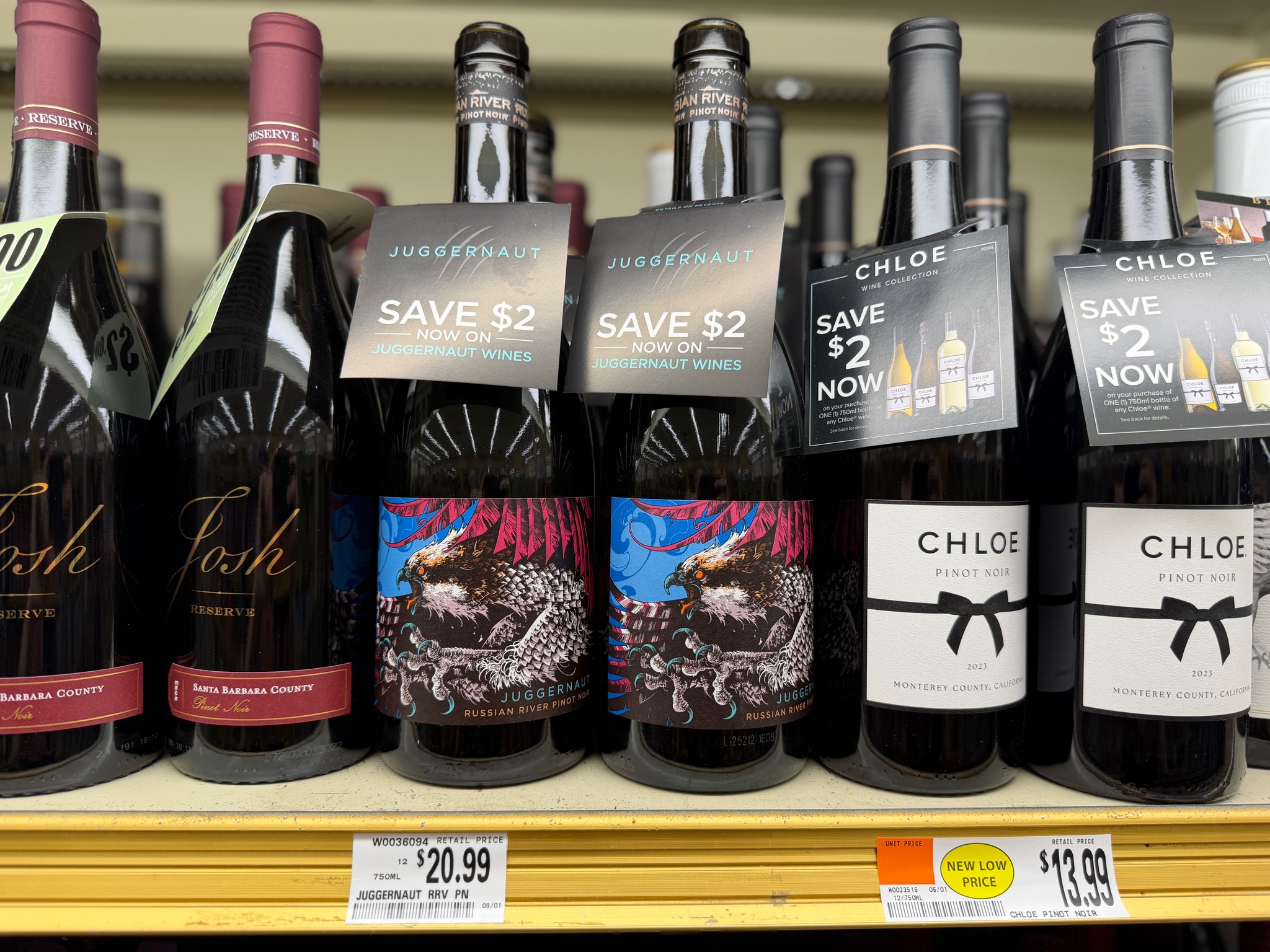 Josh Cellars Reserve, Juggernaut and Chloe wines at a grocery store in Concord, N.H., June 8, 2026.