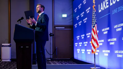 Vice President JD Vance at a press conference at the Bürgenstock Resort in Obbuergen, Switzerland, June 22, 2026.
