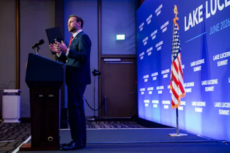 Vice President JD Vance at a press conference at the Bürgenstock Resort in Obbuergen, Switzerland, June 22, 2026.