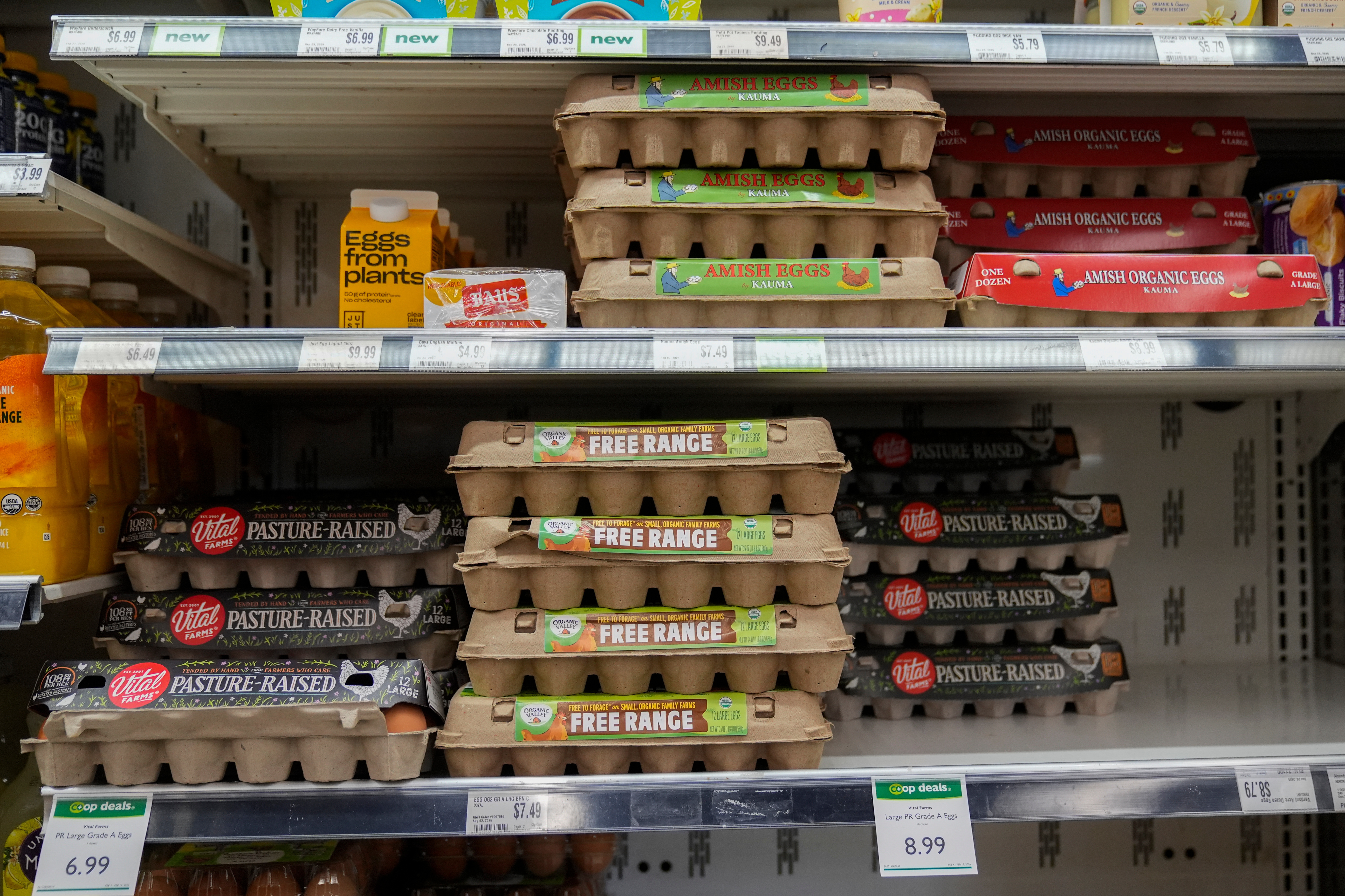 Eggs for sale at a grocery store, Feb. 10, 2026, Chicago.