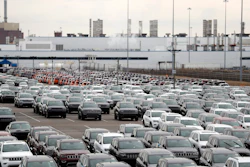 Jeep vehicles outside the Jefferson North Assembly Plant, Detroit, Feb. 26, 2019.