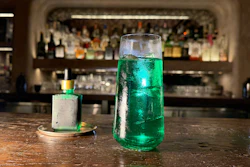 A spicy cocktail called Green Doctor, made with tomatillo, green apple, shiso and horseradish, shown in New York, June 23, 2026.