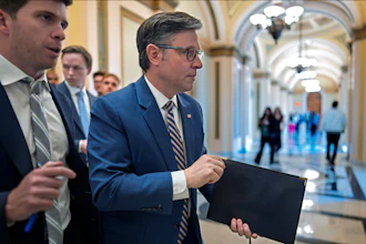 Speaker of the House Mike Johnson, R-La., leaves the chamber at the Capitol in Washington, July 21, 2026.