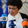 French Minister of Ecological Transition Monique Barbut at the European Council building in Brussels, Nov. 4, 2025.