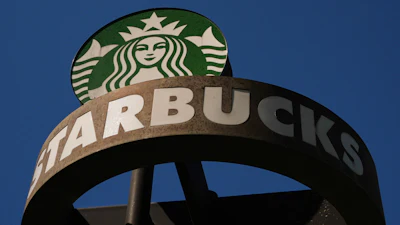A Starbucks sign outside the company's global corporate headquarters, Seattle, May 11, 2026.