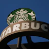 A Starbucks sign outside the coffee company's global headquarters, Seattle, May 11, 2026.
