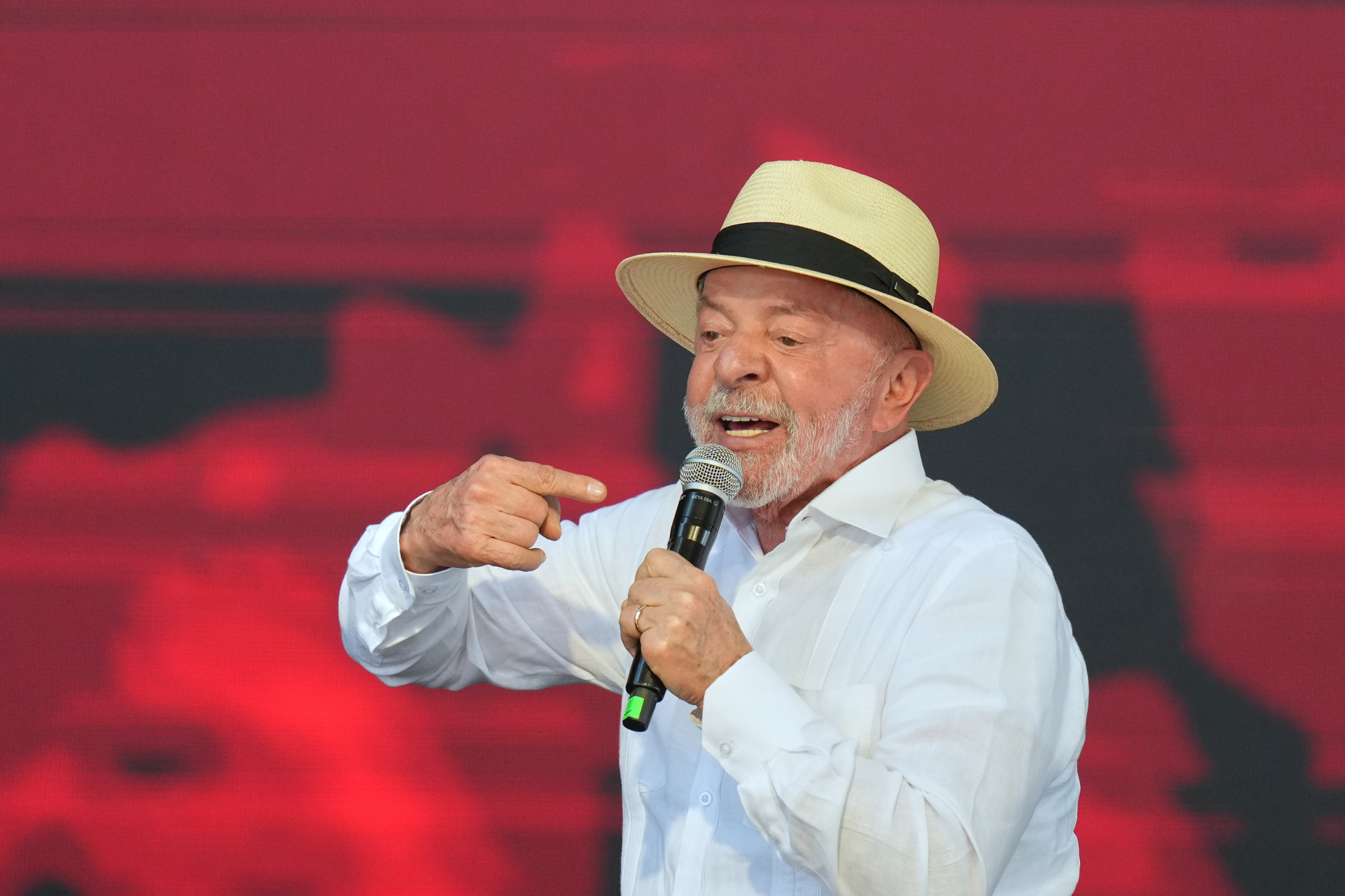 Brazilian President Luiz Inacio Lula da Silva speaks during a meeting with members of the Homeless Workers Movement, Taboao da Serra, Brazil, Aug. 8, 2026.