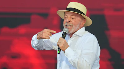 Brazilian President Luiz Inacio Lula da Silva speaks during a meeting with members of the Homeless Workers Movement, Taboao da Serra, Brazil, Aug. 8, 2026.