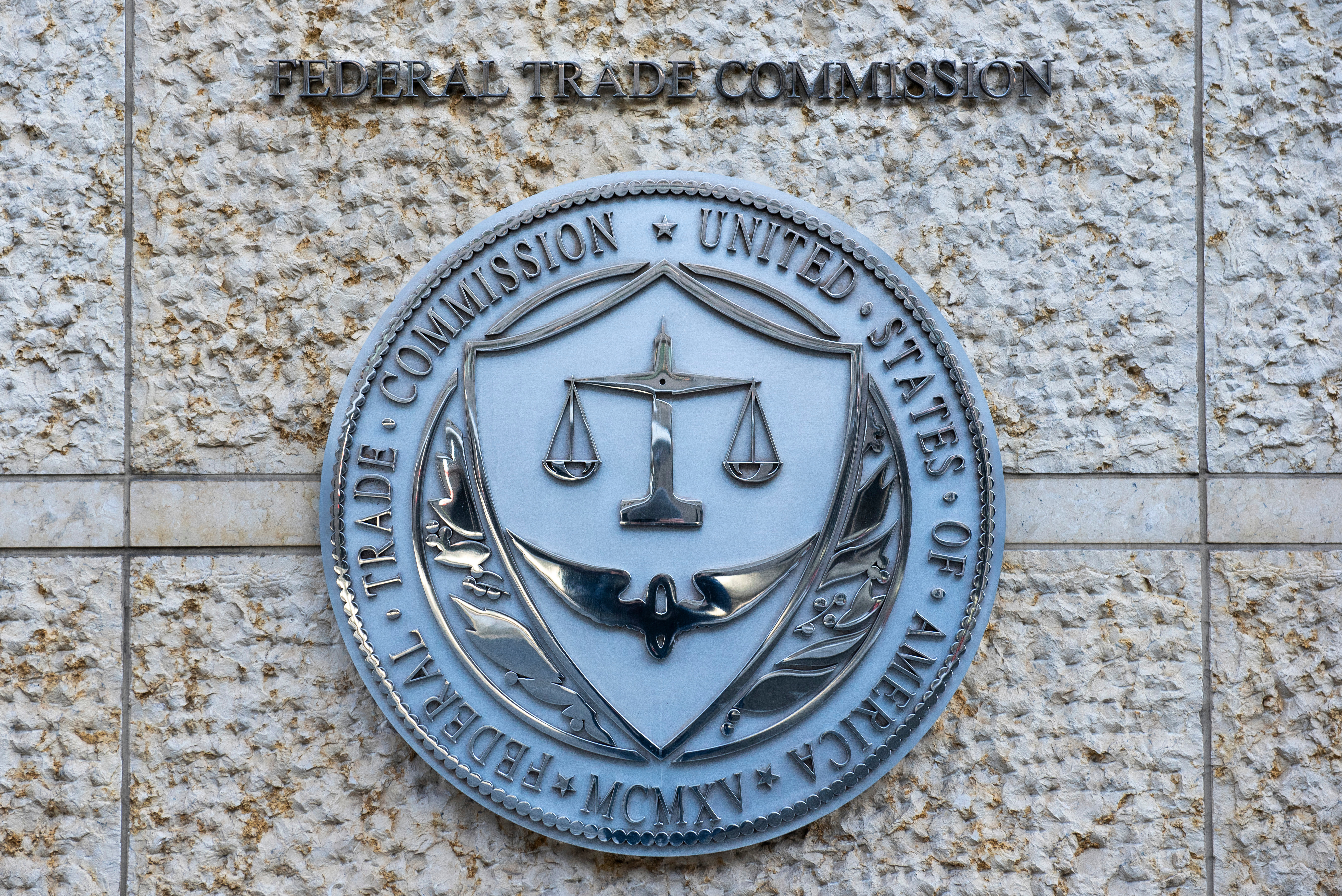The seal of the Federal Trade Commission on an office building in Washington, Feb. 13, 2026.
