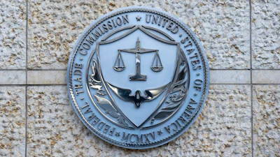 The seal of the Federal Trade Commission on an office building in Washington, Feb. 13, 2026.