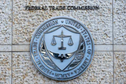 The seal of the Federal Trade Commission on an office building in Washington, Feb. 13, 2026.