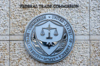 The seal of the Federal Trade Commission on an office building in Washington, Feb. 13, 2026.