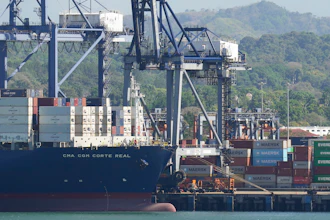 Cranes load a cargo ship at the Panama Canal's Port of Balboa, Panama City, Jan. 30, 2026.