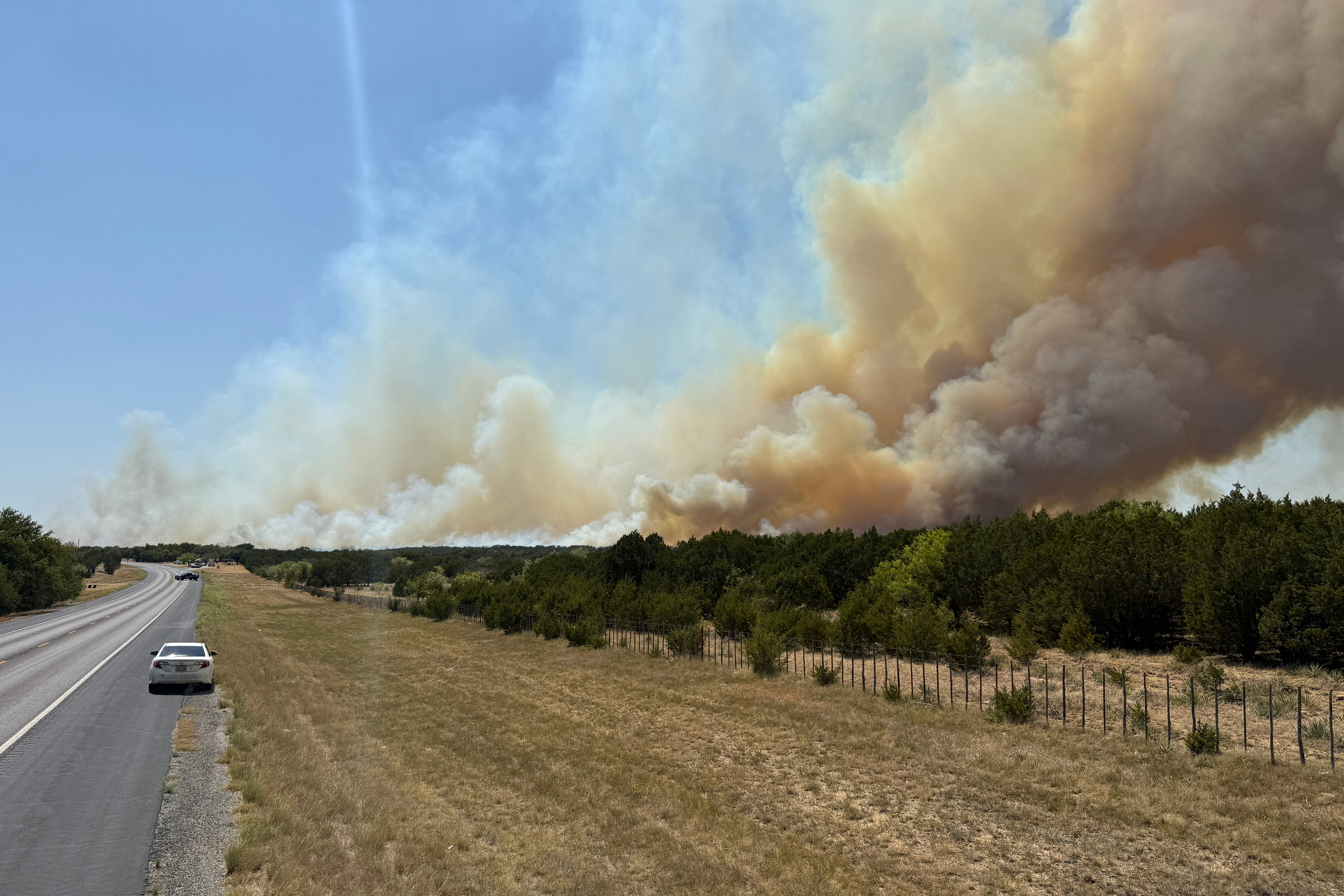 The Ross Fire burns in Palo Pinto County, Texas, Aug. 24, 2026.