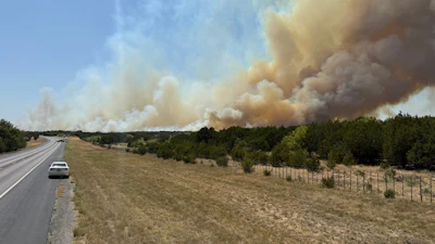 The Ross Fire burns in Palo Pinto County, Texas, Aug. 24, 2026.