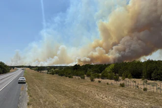 The Ross Fire burns in Palo Pinto County, Texas, Aug. 24, 2026.