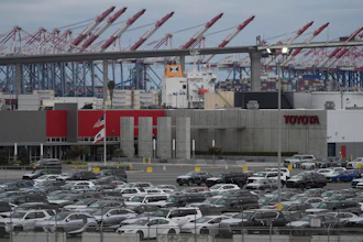 New Toyota vehicles at the Toyota Logistics Service, Long Beach, Calif., March 26, 2025.