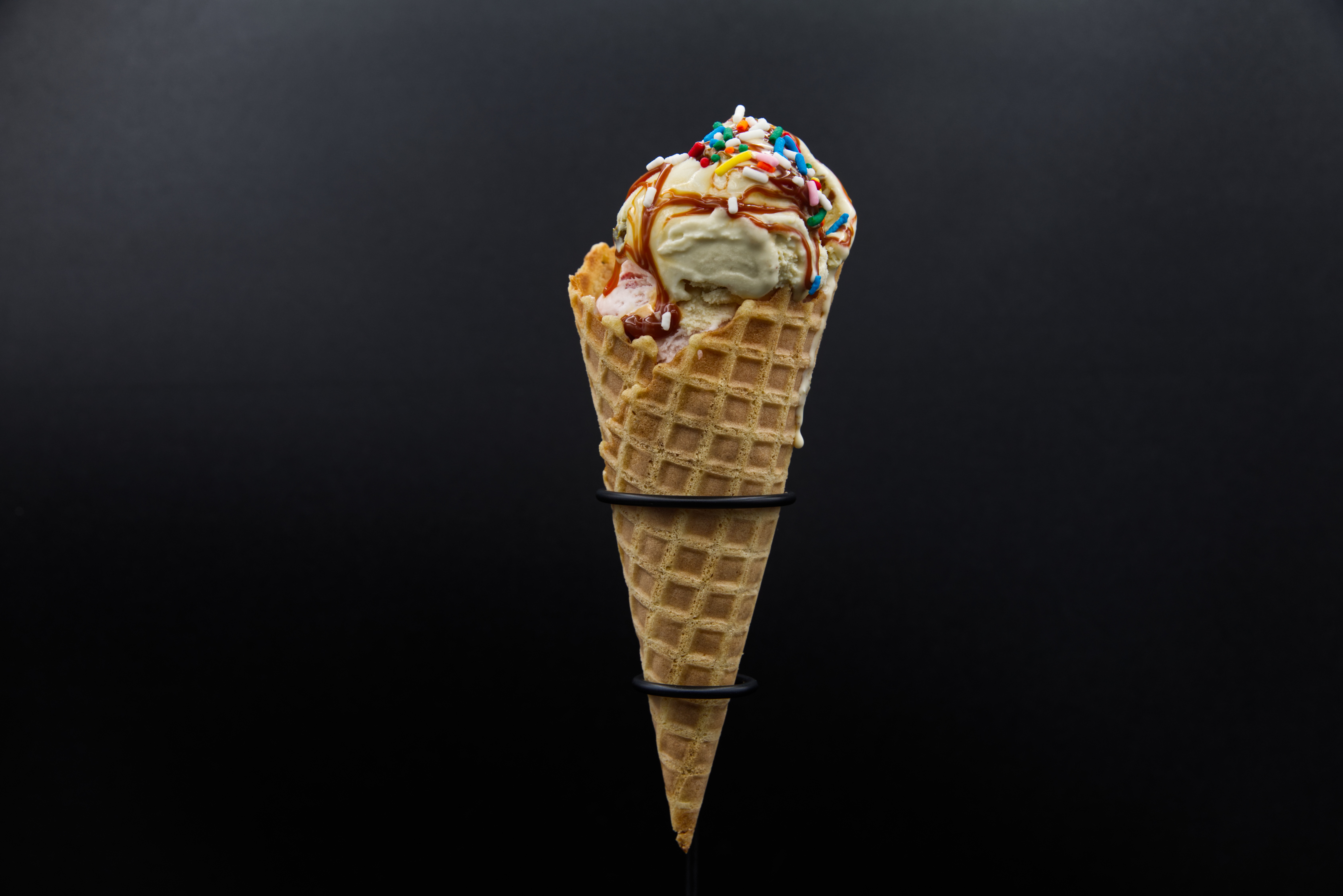 Ice cream on a waffle cone is displayed in Phoenix, Aug. 19, 2026.