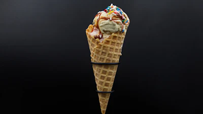 Ice cream on a waffle cone is displayed in Phoenix, Aug. 19, 2026.