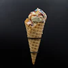 Ice cream on a waffle cone is displayed in Phoenix, Aug. 19, 2026.