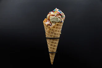 Ice cream on a waffle cone is displayed in Phoenix, Aug. 19, 2026.