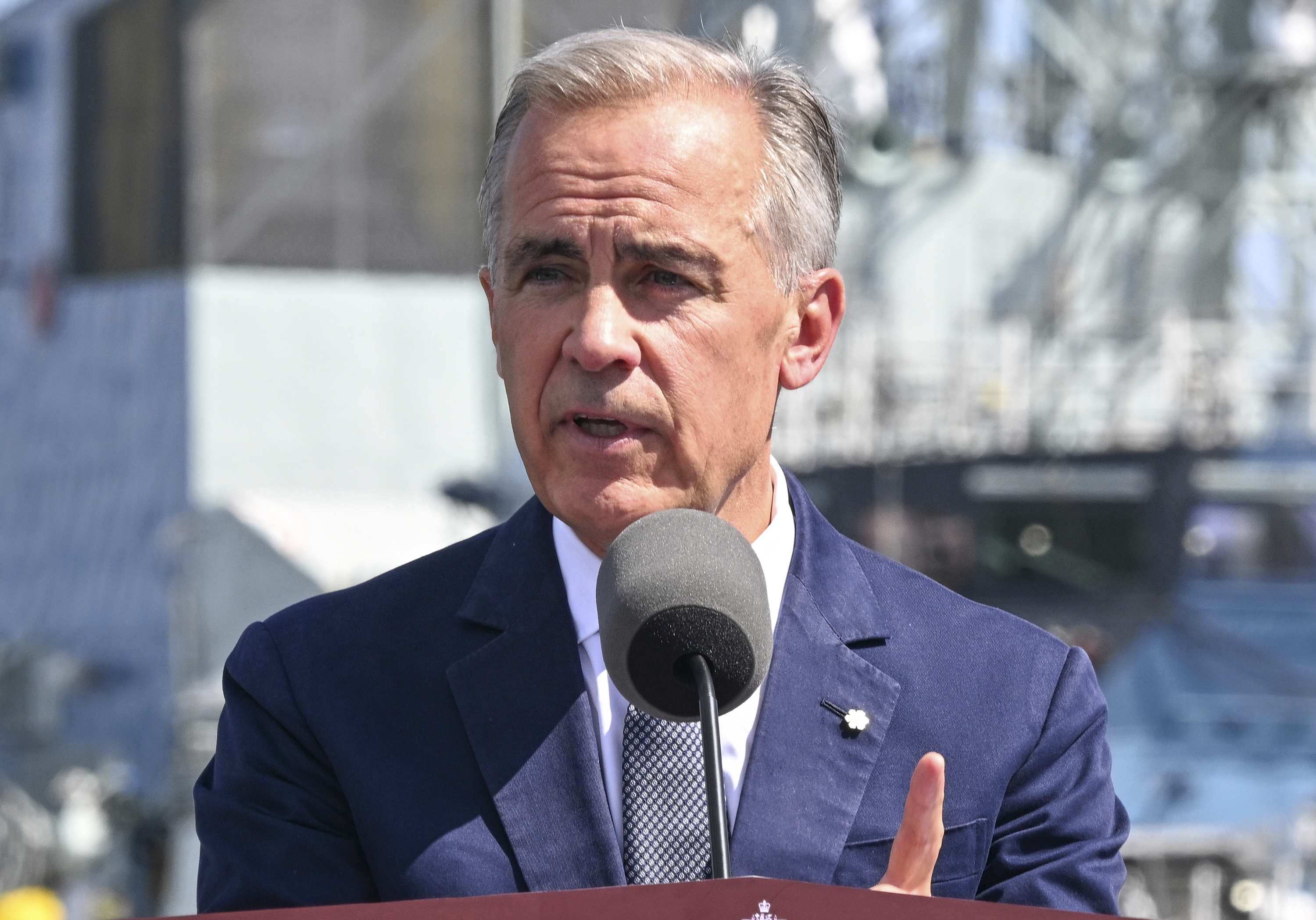 Canadian Prime Minister Mark Carney at the Davie shipyard in Levis, Quebec, Aug. 24, 2026.