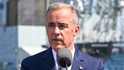 Canadian Prime Minister Mark Carney at the Davie shipyard in Levis, Quebec, Aug. 24, 2026.