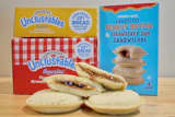 Crust-less sandwiches from Smucker's and Trader Joe's are displayed in Detroit, Oct. 15, 2025.