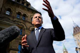 Canadian Prime Minister Mark Carney speaks to journalists as he arrives at the Office of the Prime Minister and Privy Council in Ottawa, Sept. 1, 2026.