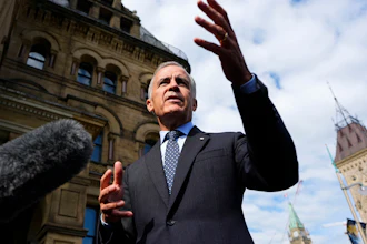 Canadian Prime Minister Mark Carney speaks to journalists as he arrives at the Office of the Prime Minister and Privy Council in Ottawa, Sept. 1, 2026.