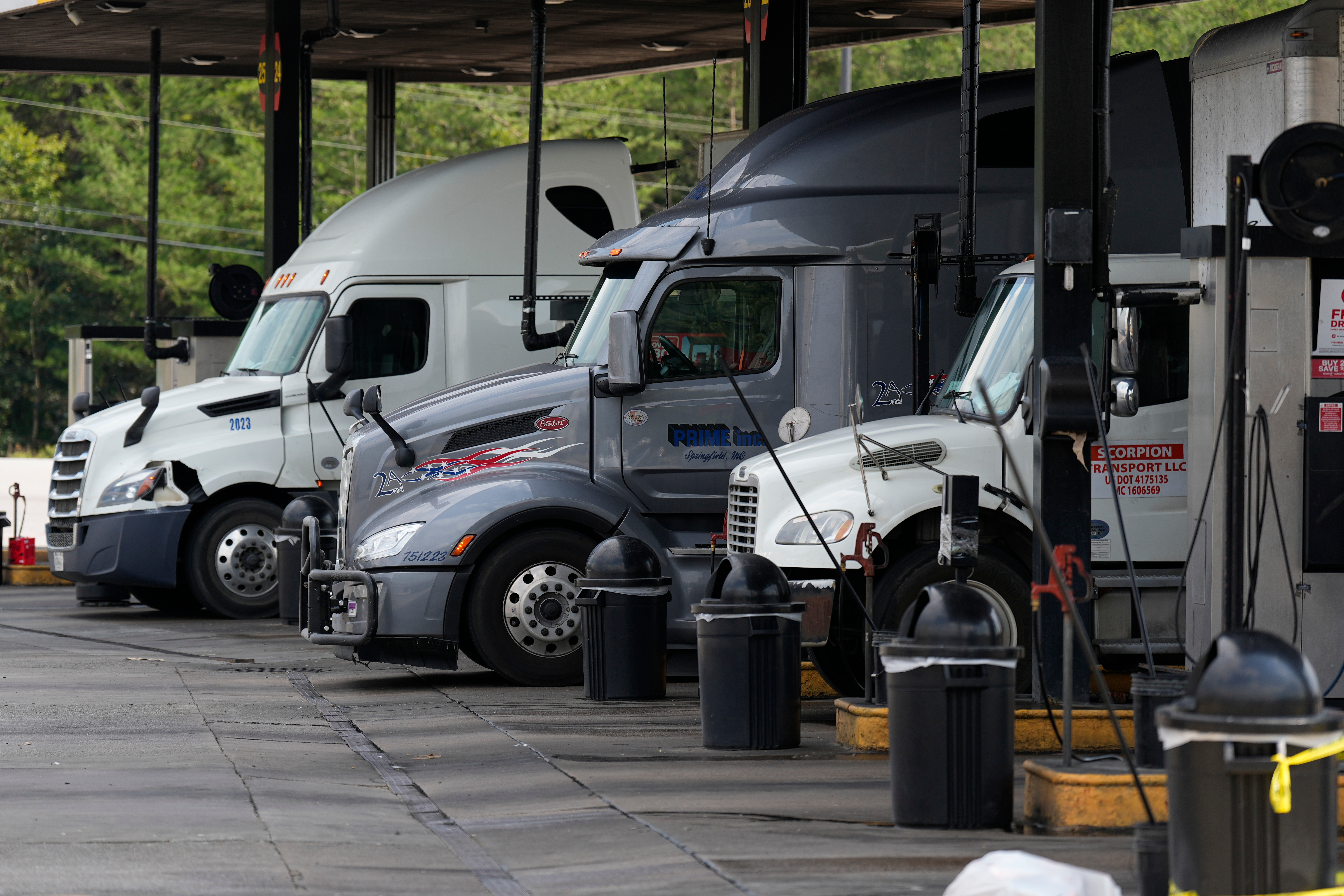 Trucks at a diesel fueling station, Sept. 4, 2026, Fairview, Tenn.