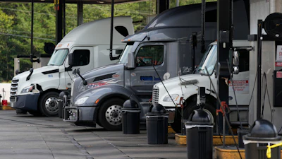 Trucks at a diesel fueling station, Sept. 4, 2026, Fairview, Tenn.