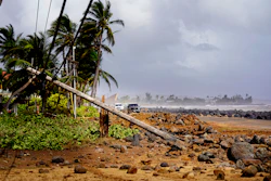 Damage caused by Hurricane Lowell in Poʻipū on Kauaʻi's south shore, Hawaii, Sept. 8, 2026.