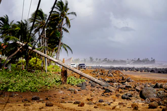 Damage caused by Hurricane Lowell in Poʻipū on Kauaʻi's south shore, Hawaii, Sept. 8, 2026.