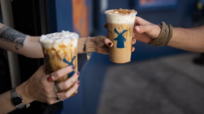 Dutch Bros drinks with Soft Top at a Dutch Bros Coffee shop in Los Angeles, Sept. 3, 2026.