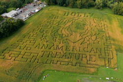 A portrait of Dolly Parton fills a 5-acre corn maze at Twins BBQ Co. in Brookfield, Conn., Sept. 13, 2026.