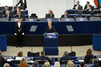 Canada's Prime Minister Mark Carney delivers a speech at the European Parliament, Strasbourg, France, Sept 17, 2026.