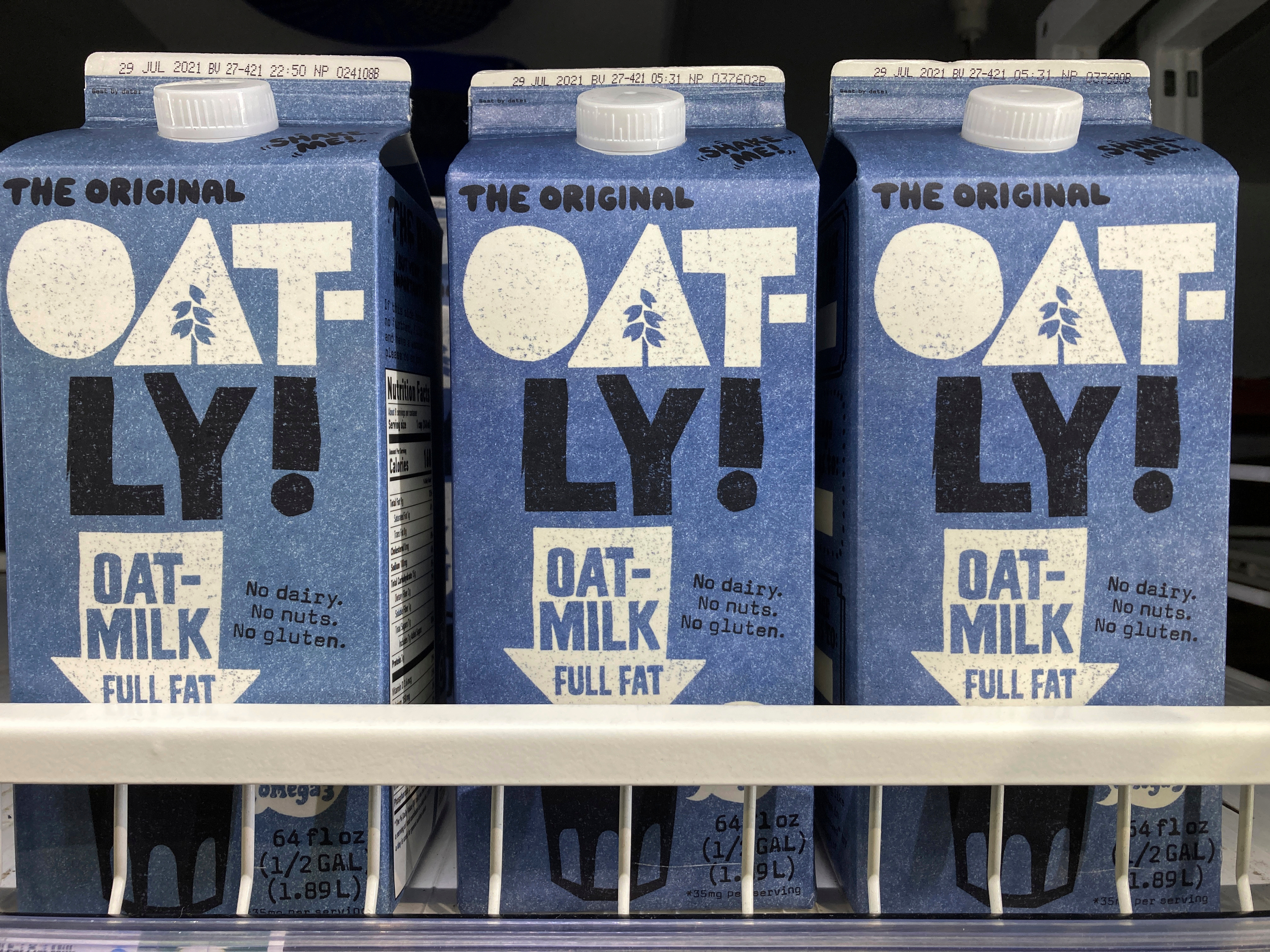 Oatly containers at a grocery store in North Miami, Fla., May 18, 2021.