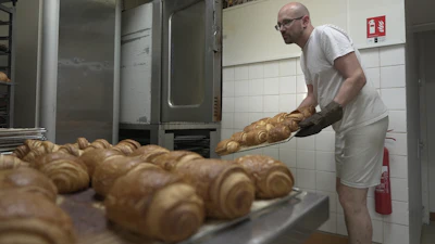 Baker Kevin Luce makes pastries in Saint-Just-en-Chaussee, France, Sept. 24, 2026.
