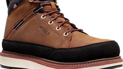 Brown leather hiking boot with black accents and cream-colored sole