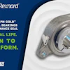 SealMaster PN Gold mounted ball bearing with high-performance seal offering 2x seal life, displayed on white background with Regal Rexnord branding