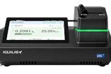 AQUALAB conductivity meter displaying 0.2091 and 25.05% readings with sensor probe attachment