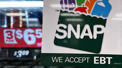 A SNAP EBT sign at a gas station in Riverwoods, Ill., Nov. 1, 2025.