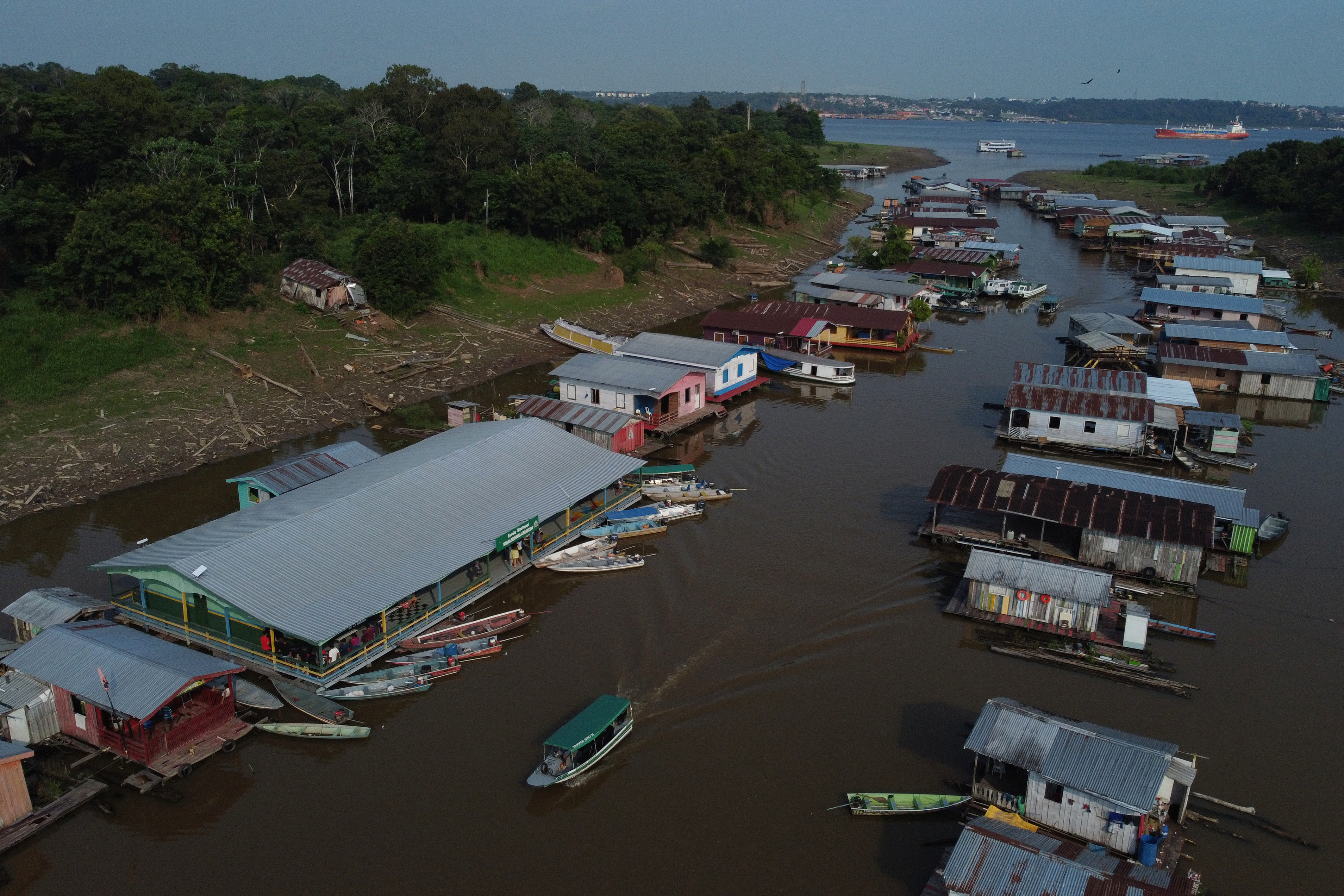 Boats are moored to a school serving as a polling station during general elections in Iranduba, Brazil, Oct. 4, 2026.