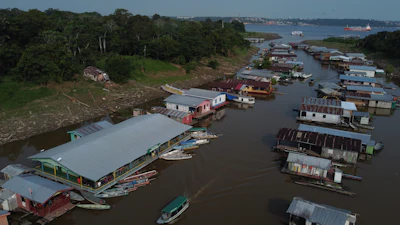 Boats are moored to a school serving as a polling station during general elections in Iranduba, Brazil, Oct. 4, 2026.